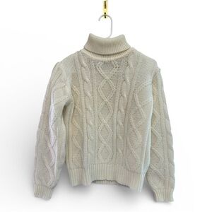 Vintage JCPenney Ivory Cable Knit Turtleneck Sweater Boys M or Women XS
